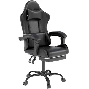 Gaming Chair with Headrest and Lumbar Support, Ergonomic High Back Office Chair, Racing Style Executive Computer Desk Chair, Leather Adjustable Swivel Task Chair for Home Office (Black)