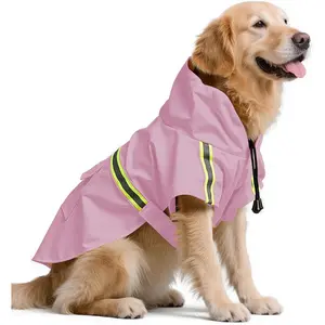 Dog Rain Coat, Waterproof Adjustable Dog Rain Jackets, Reflective Strap Pet Rain Coat with Leash Hole, Hooded Snowproof Windproof Clothes for Small Medium Dog Medium