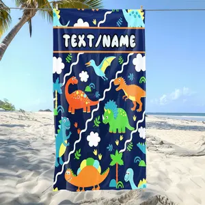 Personalized Colorful Dinosaur Beach Towel, Soft Highly Absorbent Lightweight Microfiber, Ideal for Beach Outings Parties Travel and Camping, 1 pc, Available in 55X27 Inches 63X31 Inches