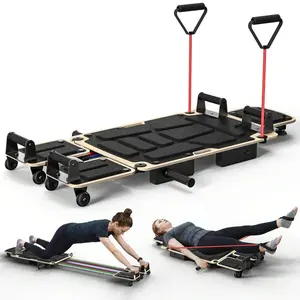 5-In-1 Foldable Pilates Reformer| Home Gym Fitness Equipment with Wooden Frame & Resistance Bands
