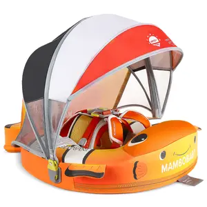 Mambobaby Baby Pool Float with Canopy, Non-Inflatable Infant Swim Float with Safe Seat and Tail Support for 3-24 Months, UPF 50+ Sun Protection
