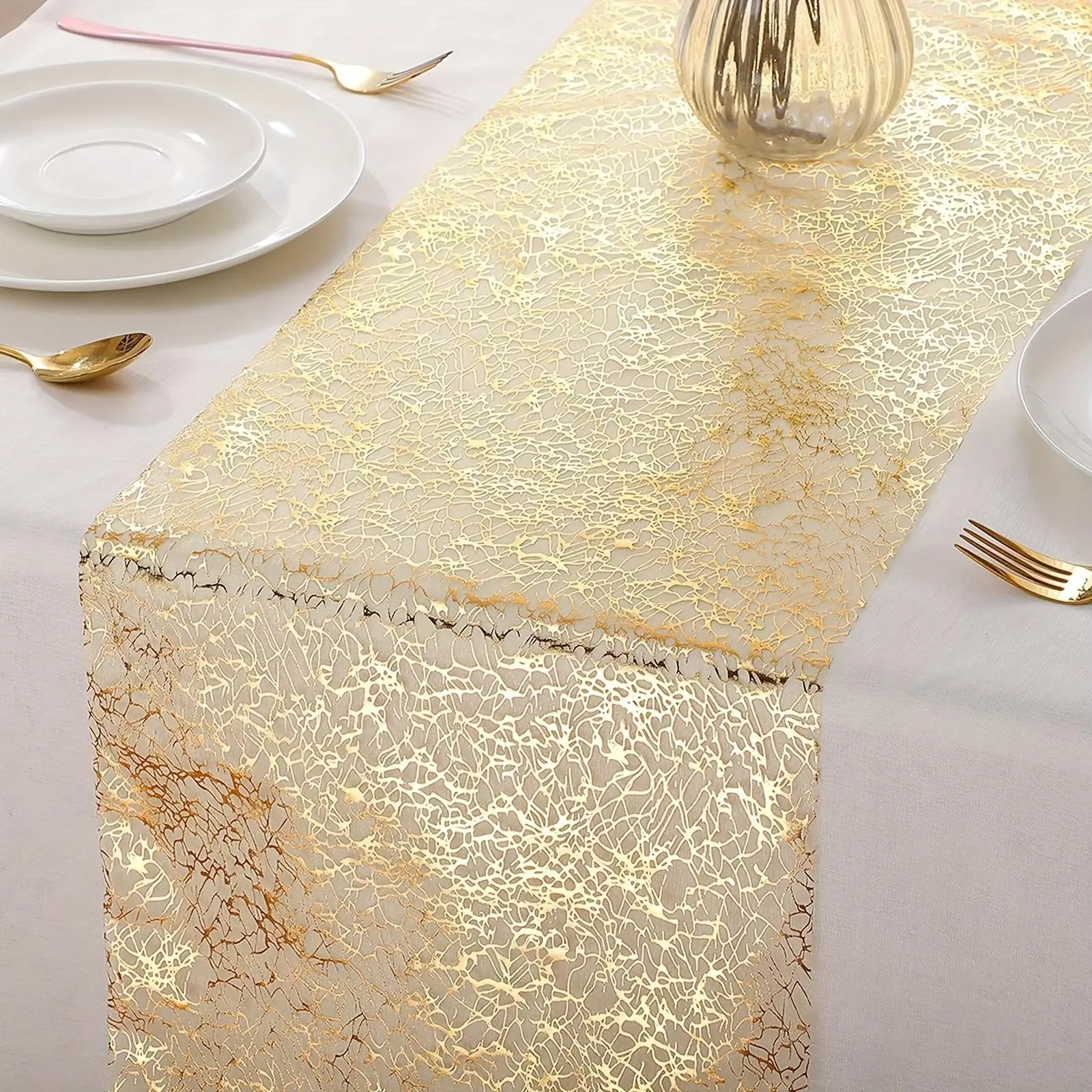 Glitter Mesh Table Runner, 1 Count Modern Exquisite Elegant Tablecloth, Table Decoration Supplies for Home Dining Room Wedding Birthday Festival Banq