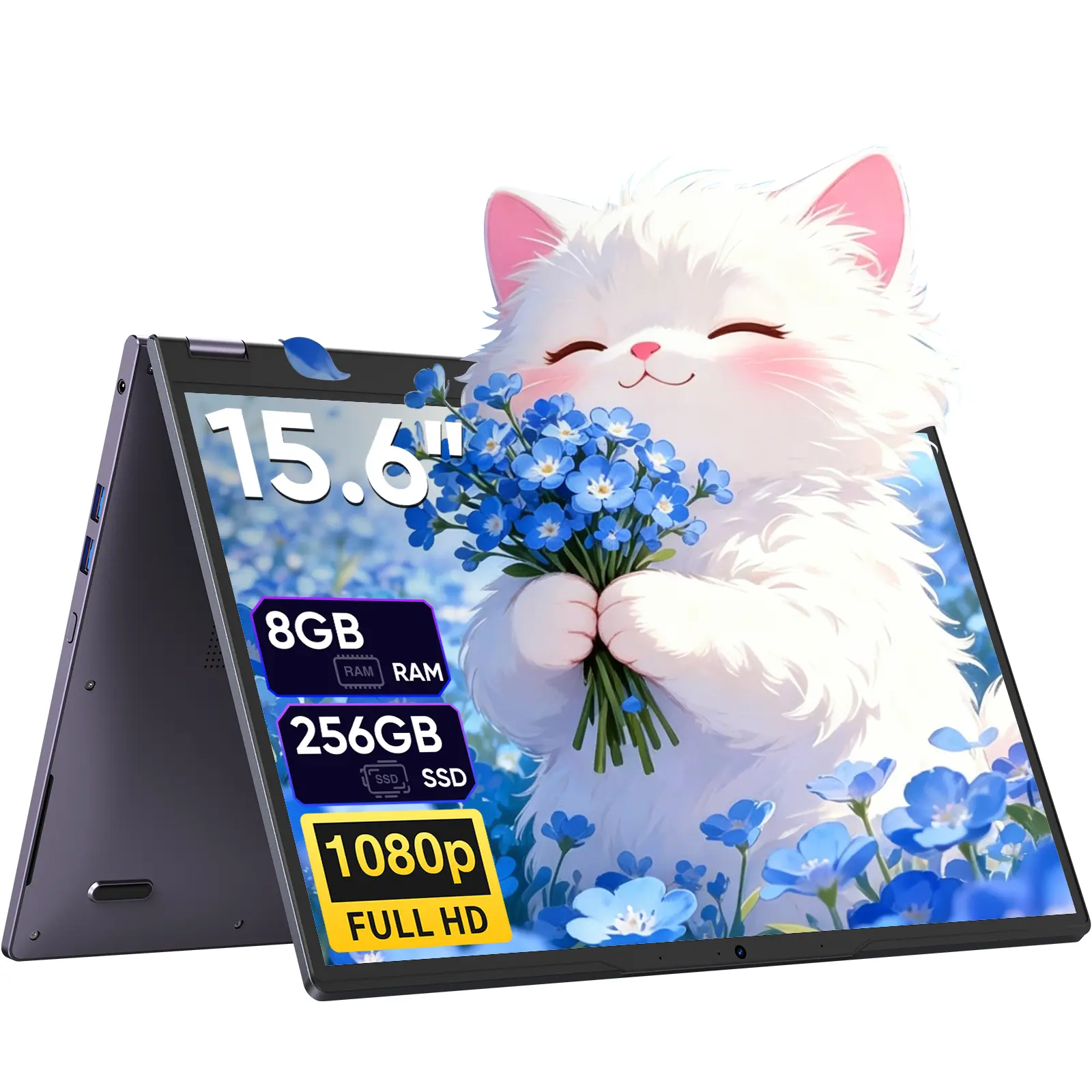TPV 15.6-in 2-in-1 Multitouch Touchscreen Writing Tablet Laptop, Core m3 8100Y Processor, 8GB RAM, 256GB SSD, IPS Full HD Display, Wi-Fi 5, BT5.1, Windows 11 Pro, USB Type-C, Lightweight for Work & Study, Multitouch Laptops, Touchscreen Laptops