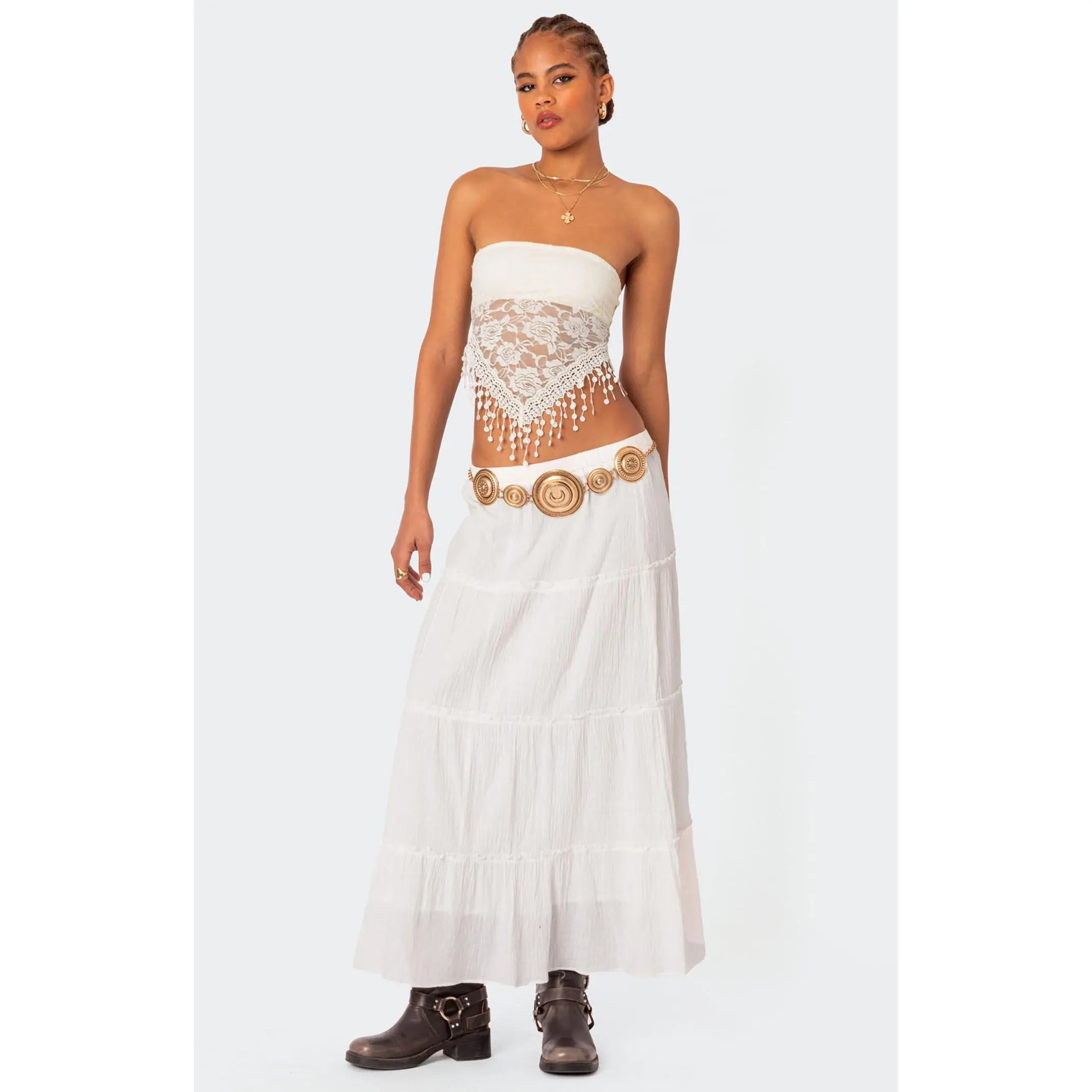 Edikted Women's India Sheer Lace Strapless Top