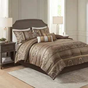 Madison Park Bellagio Cozy Comforter Set Luxurious Jaquard Traditional Damask Design, All Season Down Alternative Bedding with Matching Shams, Decorative Pillow, 7 Piece