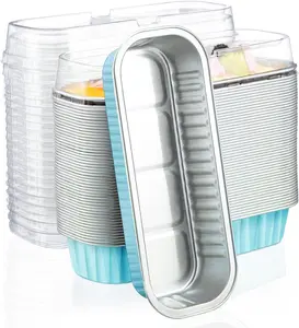 Baking Cups with Lids, 30pcs 6.8oz 6.5"x2.5"x1.2" Disposable Aluminum Foil Ramekins Pan Tin, Cupcake Containers Wrappers Cheesecake Creme Brulee Ramekins Mini Loaf Cake Pans with Lids