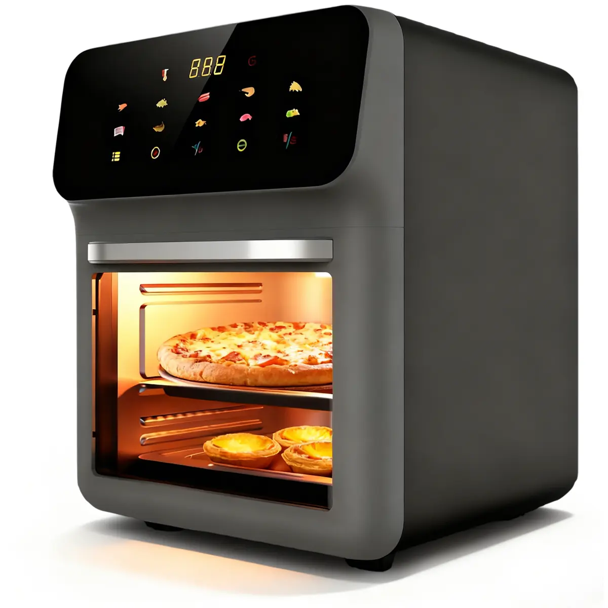 10 in 1 Air Fryer Oven with 2-Layer Baking Trays, 12QT 1350W, 17 Presets Air Fry, Dehydrator, Roast, Bake, Family Size Large Air Fryer with Auto Shutoff and View Window, Black Glass Air Fryer with Touchscreen