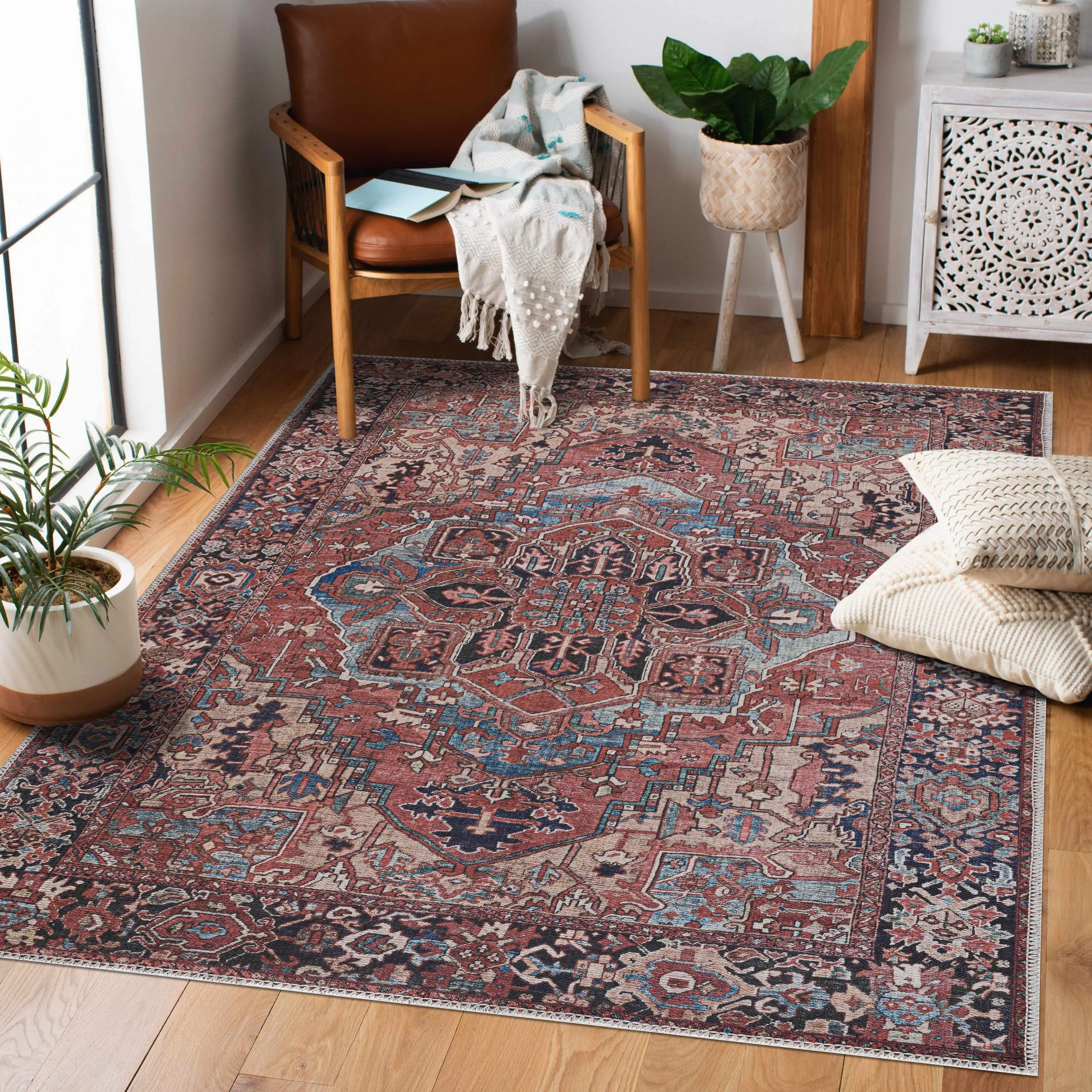 Neyland Washable Indoor Rectangle Geometric Area Rug, Home Decor Mat for Living Room, Living Room Mat
