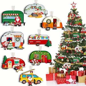 Christmas Theme Camper Design Hanging Ornament, 24pcs/set Wooden Hanging Decoration, Hanging Decor for Home Party, Home Decor