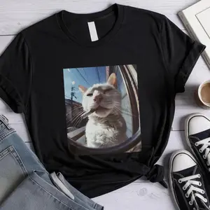 Smoking Cat, Stylish Cat T-Shirt, Gen Z Fashion, Trendy Cat Shirt, Cool Cat Streetwear, Youth Style Cat Top, Meme Tee, Adult funny T-shirt, Gift for Woman and Man