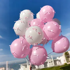 12pcs and Latex Balloons with Bow Decor Set, Perfect for Anniversary, Valentine's Day, Wedding, Birthday Party Decorations