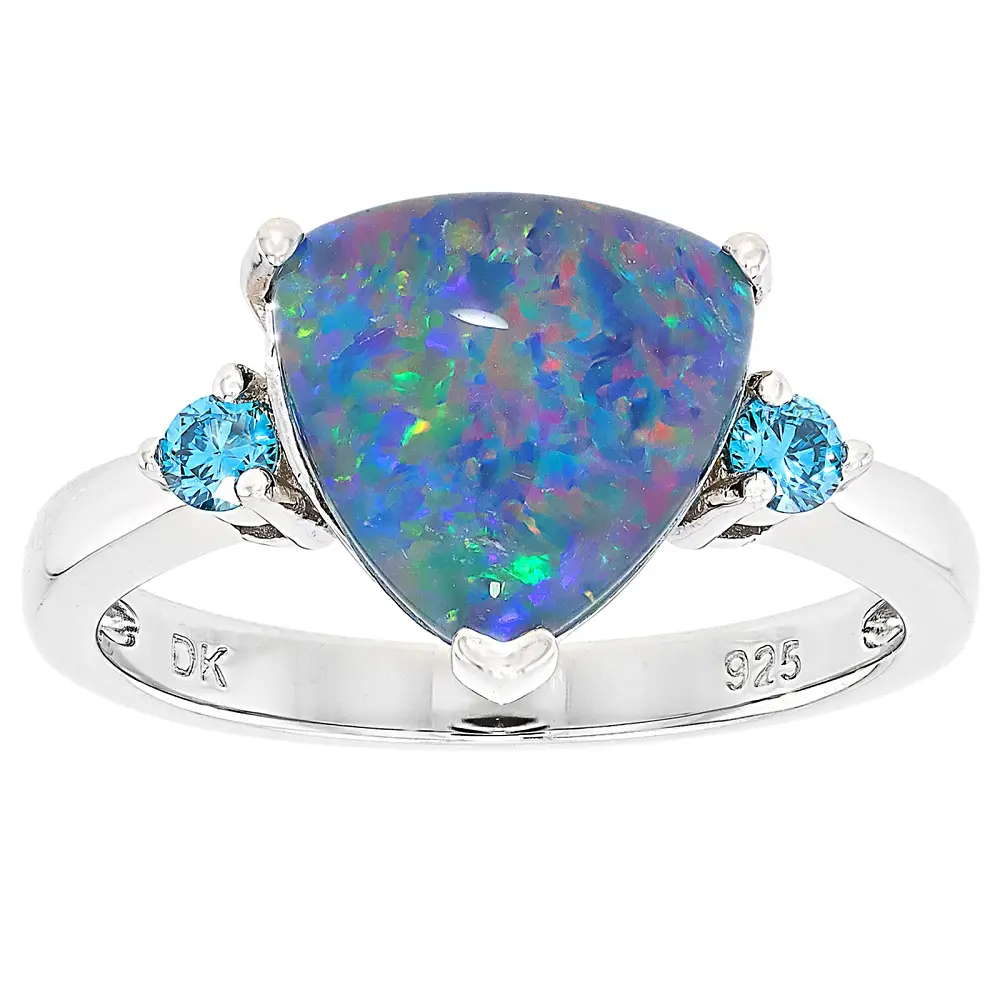 Natural Crystal Ring, JTV Triangular Australian Opal Triplet, Rhodium Plated Over Sterling Silver Ring, 2.66ctw Jewelry Accessory
