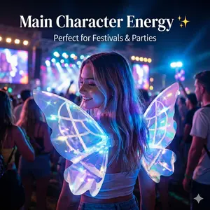Electric Fairy Wings with LED Lights & Music - Moving Butterfly Costume for Girls & Women, Perfect for Halloween, Christmas & Birthday Gifts