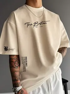 Men's Casual Slogan Print Loose Round Neck Short Sleeve T-Shirt For Summer