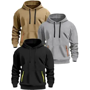 3 men's fleece hoodies -220g heavy-duty casual pullover with adjustable drawstring pockets, kangaroo pockets, and ribbed cuffs, machine washable for autumn and winter (smoked brown, gray brown, black) | casual style hoodie | machine washable hoodie
