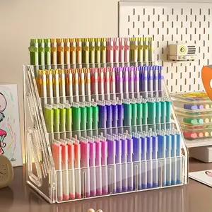 1pc large-capacity acrylic pen holder storage box with multiple storage compartments-heavy plastic desk storage box Stationery Organizer Stationary Organizer Holder