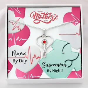 Supermom Nurse Gift - Mother's Day Stethoscope Necklace for Moms Who Save Lives