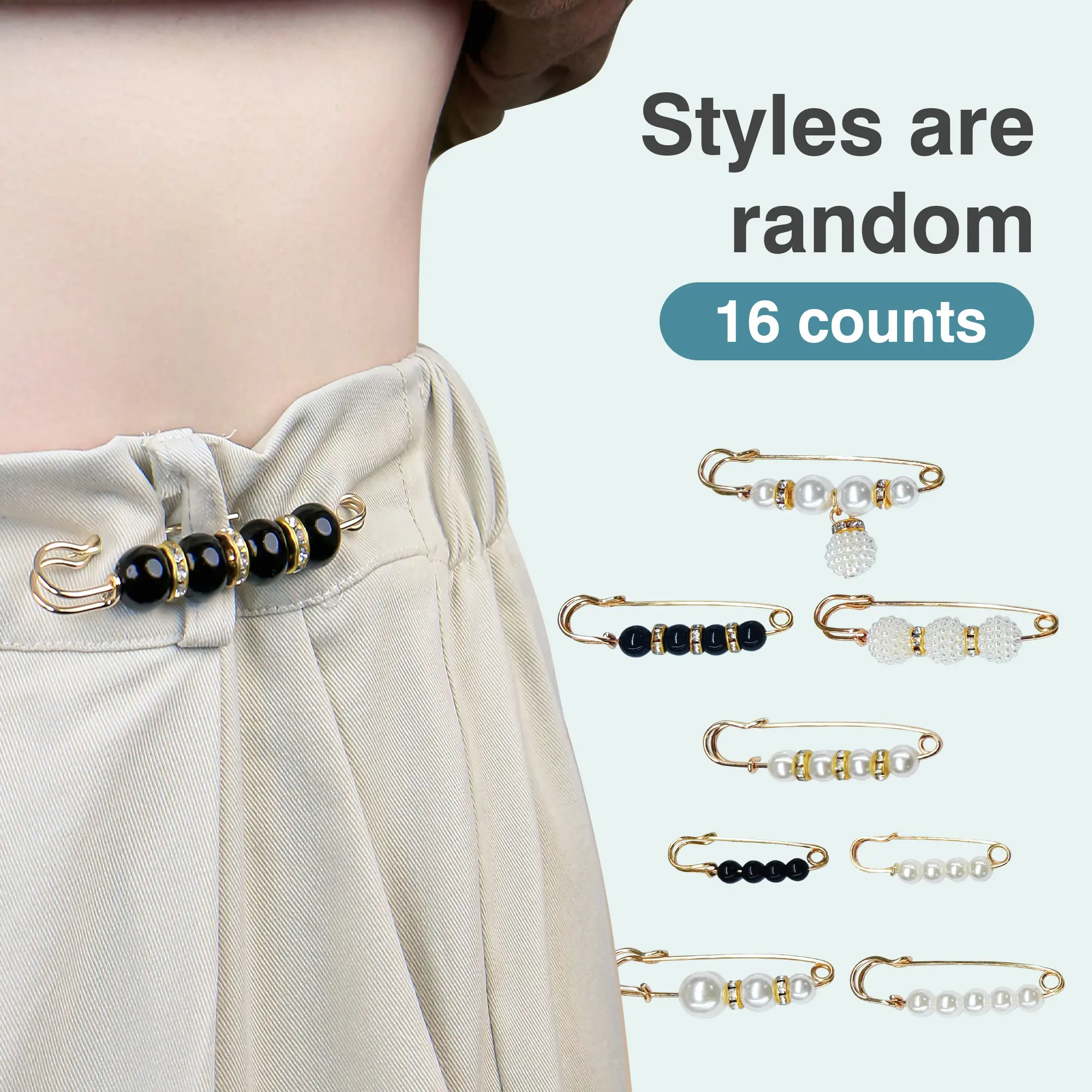 16 Counts Pearl Brooch Pins, No Sewing Accessories, Sweater Shawl Cardigan Collar Safety Pins for Women Faux Pearl Clothing Dresses Decoration Pant Tightener, Mixed Style Assortment