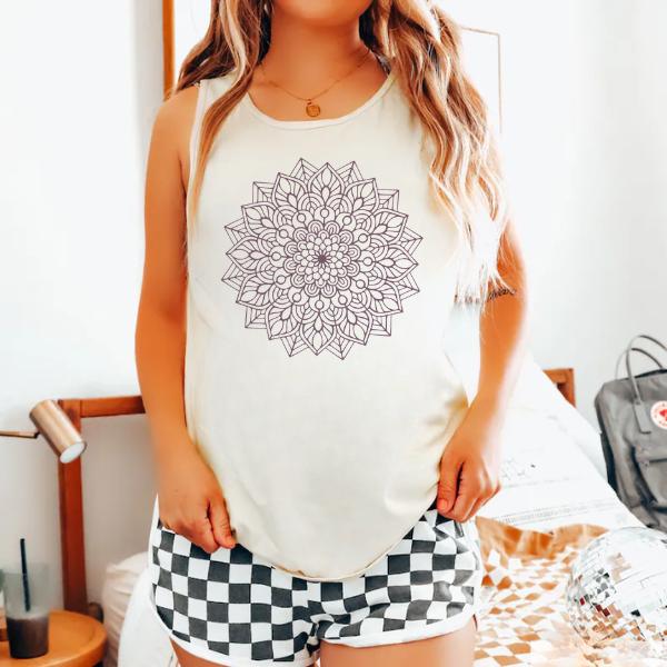 Mandala Design Womens Basic, Tank Tops For Women, Boho Tops, Shirts For Women, Meditation Tees casual sleeveless top