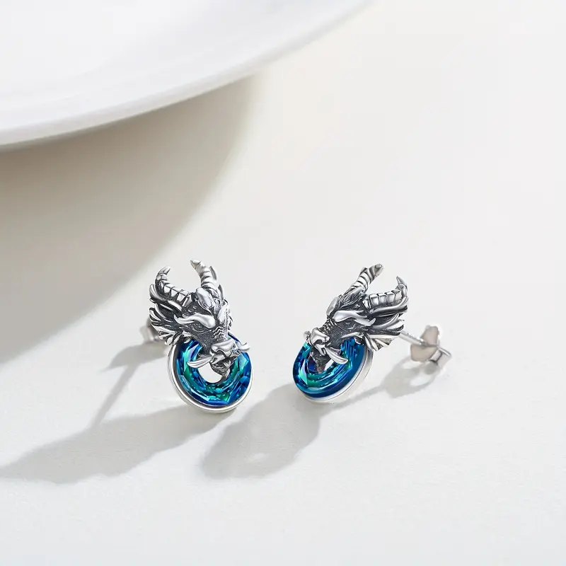 Dragon Earrings Pure Silvery Dragon Studs Beard Dragon Earrings Animal Earrings Ladies Jewelry Gift