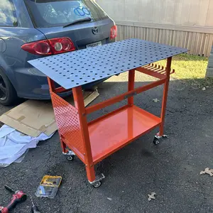 VEVOR Welding Table,  40" x 24" Welding Workbench Table with 800LBS Static Weight Capacity, Movable Steel Work Bench with 4 Wheels (2 with Brake), Double-Layer Storage Board and 5/8-inch Fixture Holes