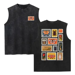 Retro "Bug Stamp Collection" Insect Art Graphic Vintage Washed Tank 90s Graphic Sleeveless Tank Tops Men Vest Streetwear Outfits Men Vacation Outfits Sleeveless Shirt