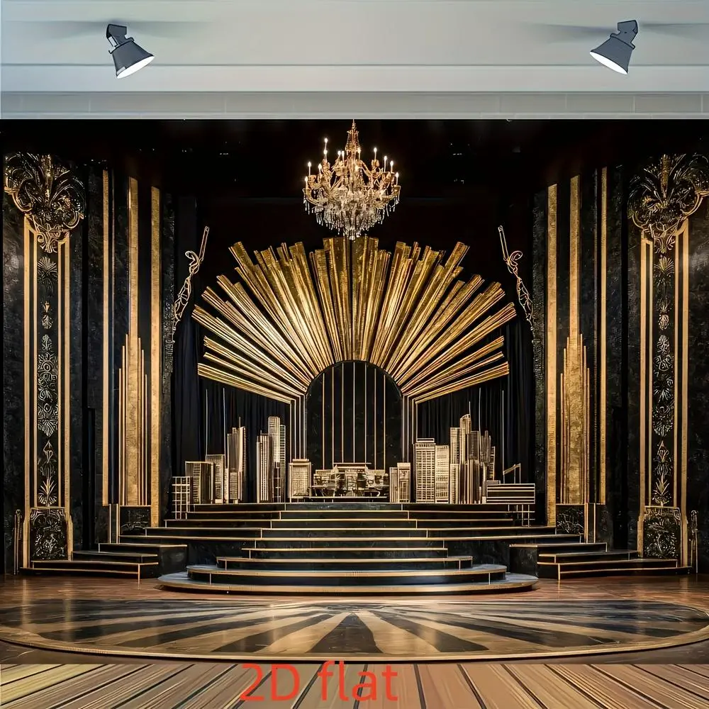 1pc 2D Flat [Great Gatsby Banner] Banner, Great Gatsby-Inspired Polyester Backdrop - Washable & Ironable, Black and Golden Party Banner for Versatile Decor, No Power Needed White