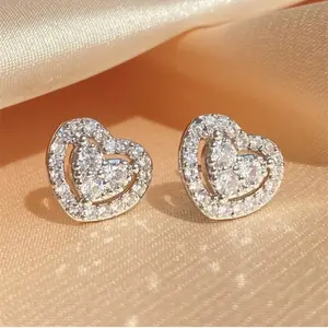Heart Shaped Rhinestone Stud Earrings
