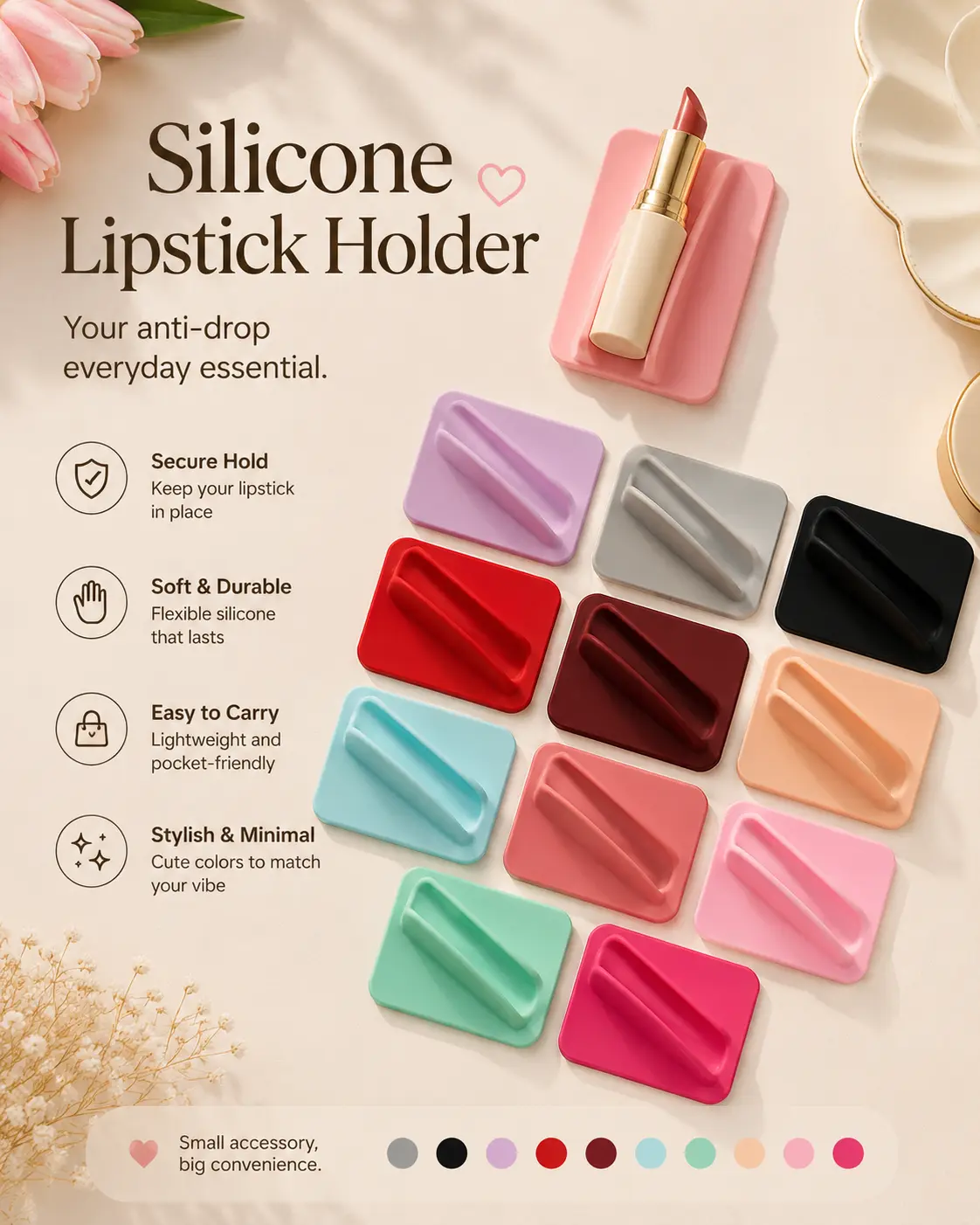 Silicone Lipstick Holder, Anti-Drop Makeup Grip, Cute Aesthetic Lipstick Accessory