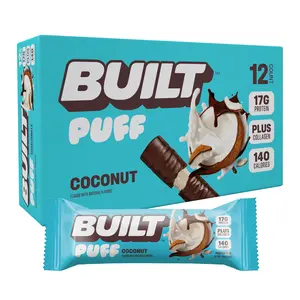 BUILT Bar Puff Protein Bar, Coconut, 140 calories, Protein Packed Snack