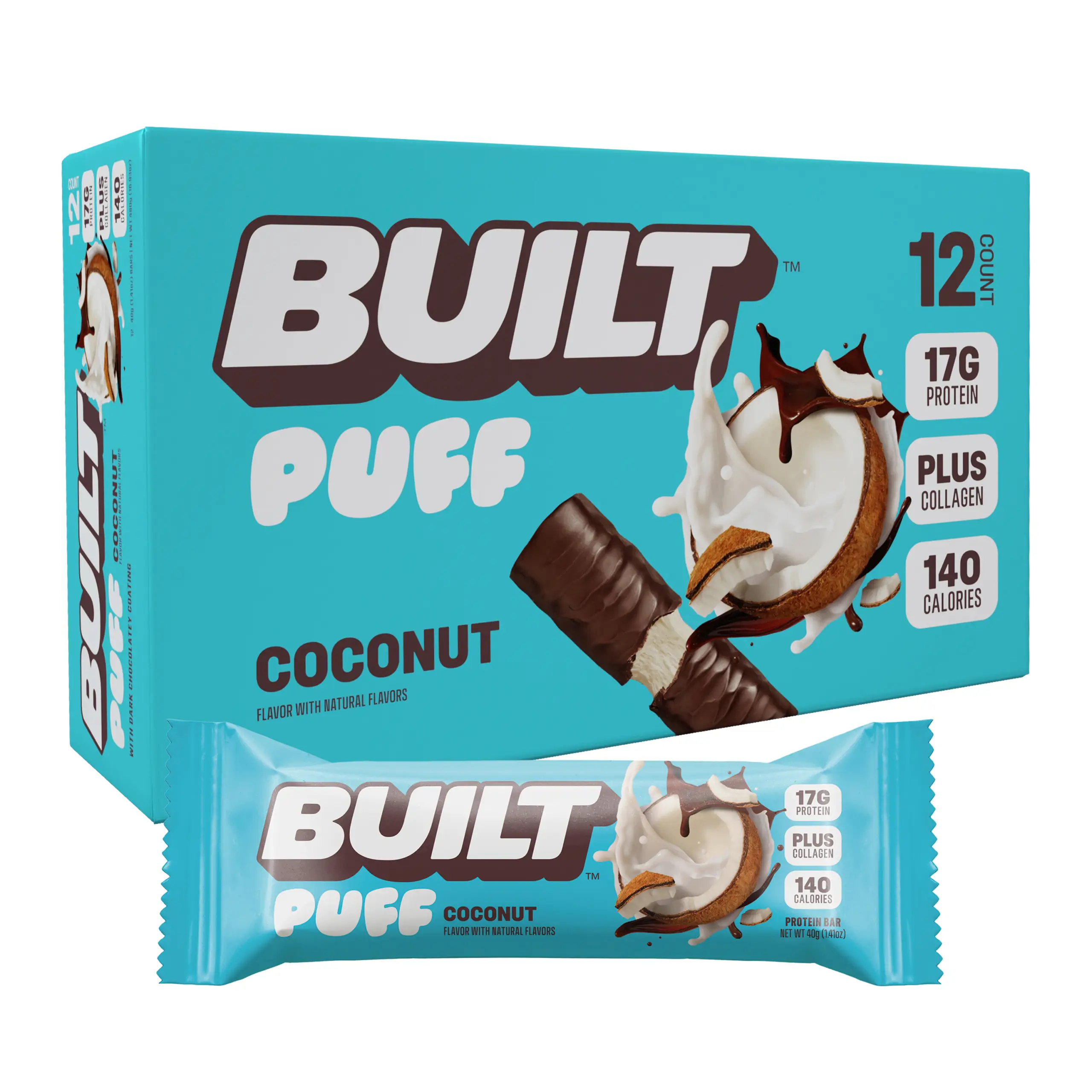 BUILT Bar Puff Protein Bar, Coconut, 140 calories, Protein Packed Snack