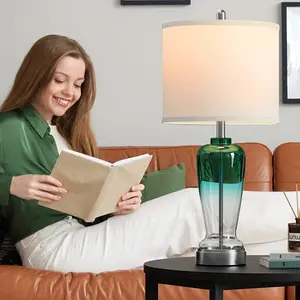 SparkGlowy 26-Inch 1-Light Corded Modern Eco Friendly Glass Table Lamp With Clear Glass And White Linen Shade, Suitable For Living Rooms, Bedrooms, Libraries, Dining Rooms, And Other Similar Spaces.