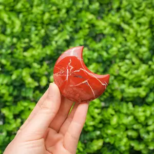 Red Jasper Mini Moon Crystal | Healing Stone for Grounding & Stability, Cute Home Decor