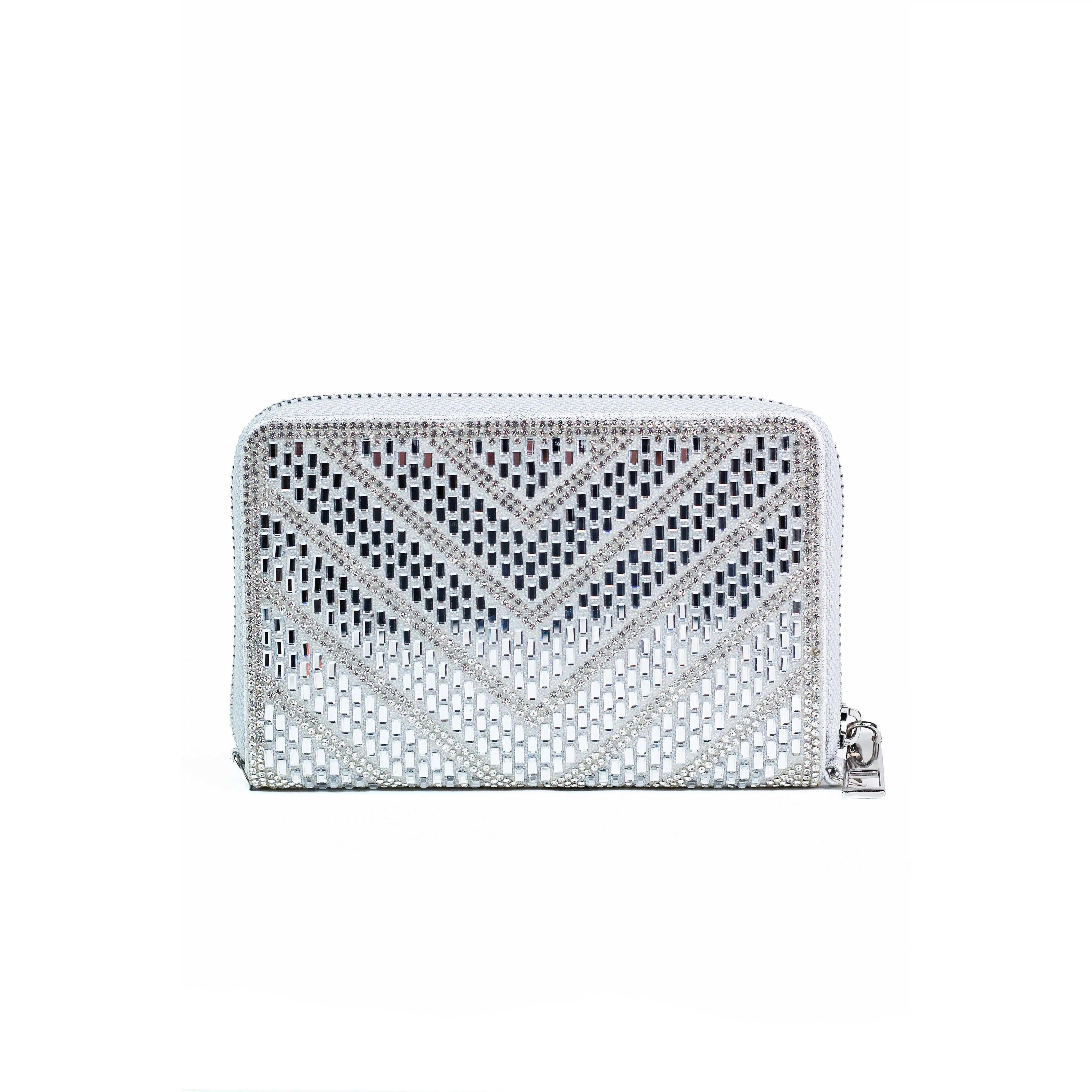 Baguette & Rhinestone Zip Around Wallet