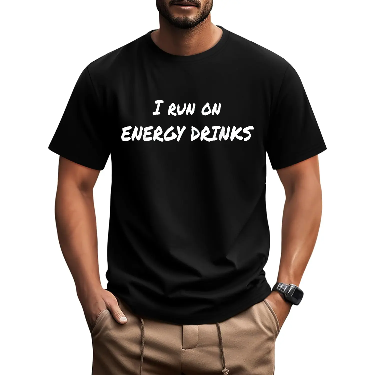 100% Cotton I Run on Energy Drinks T-Shirt for Caffeine Freaks