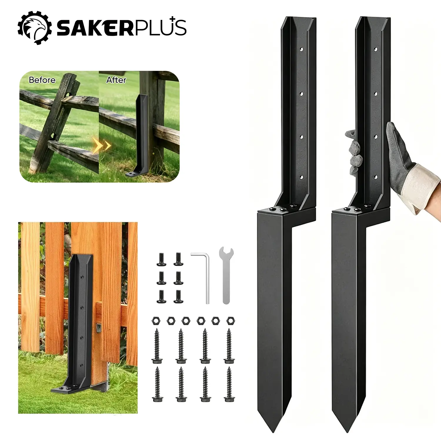 Saker Fence Post Repair Kit Reinforced Super Strong Fixation for Home Use with Additional Screws and Tools Saker Fence Post Repair Kit Reinforced Super Strong Fixation for Home Use with Additional Screws and Tools