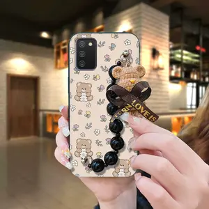 soft case Anti-knock Phone Case For Samsung Galaxy M02S/A02S-US/SM-A025F/M025F Back Cover protective case Cartoon Waterproof cute Bear bracelet Skin-friendly feel