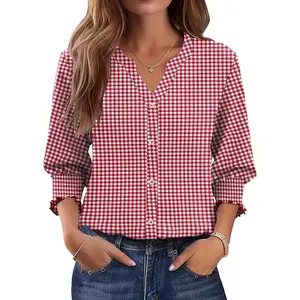 Button Down Shirts for Women 3/4 Length Sleeve Business Casual Blouses 2026 Summer Tops