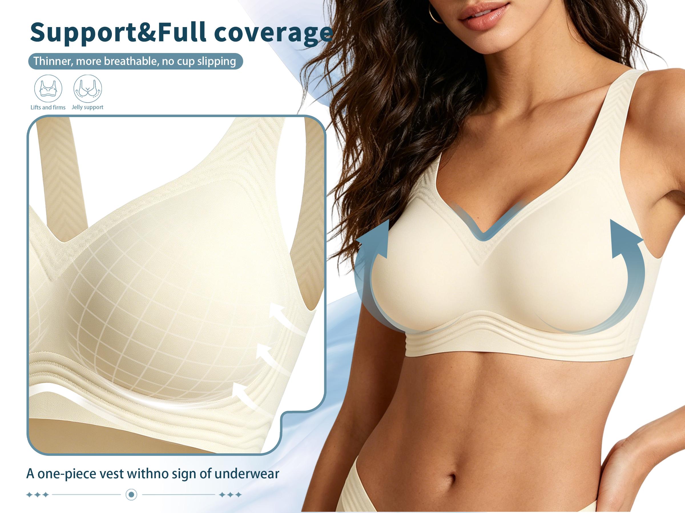 SOFT INTENTION Summer Airly Lightlined Fix-Cup Jelly Bra – Breathable Seamless Wireless Full Coverage, Plus Size Friendly Jelly Bra