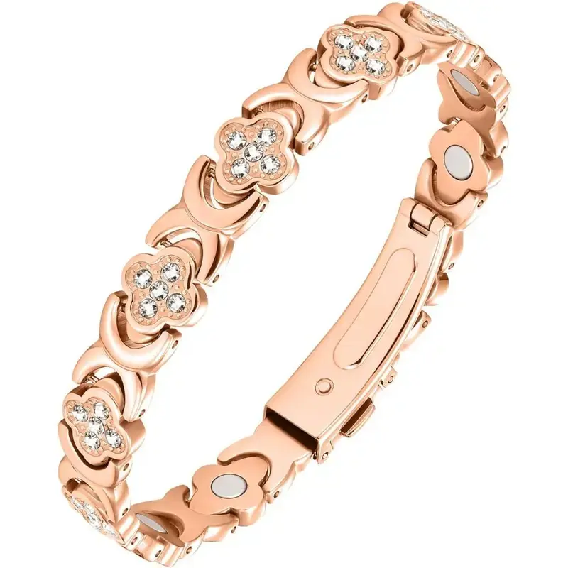 Rose Gold Matching Magnetic Bracelets for Couples, Pure Copper with Crystals, Promote Better Sleep, Balance Energy, Gentle on Skin. A Symbol of Love & Connection, Perfect Gift for Him and Her.