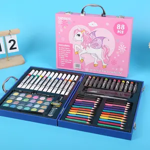 88-piece deluxe coloring set,Choose from pink pony or astronaut themes, including: markers, oil pastels, colored pencils, gouache, suitable for painting fabrics, professional art use, ideal birthday, Easter gift ,fathersdaygifts