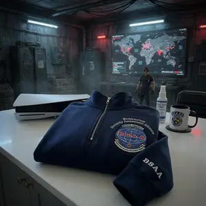 Embroidered BSAA Quarter Zip Sweatshirt, Evil Inspired Gamer Apparel