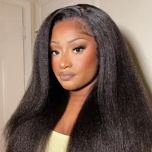 [New] Alipearl Wigs Yaki Straight 3-In-1 Half Wig Natural Black Invisible Hairline Flexi-Fit Drawstrings Wig Wear Go 180% Density Human Hair