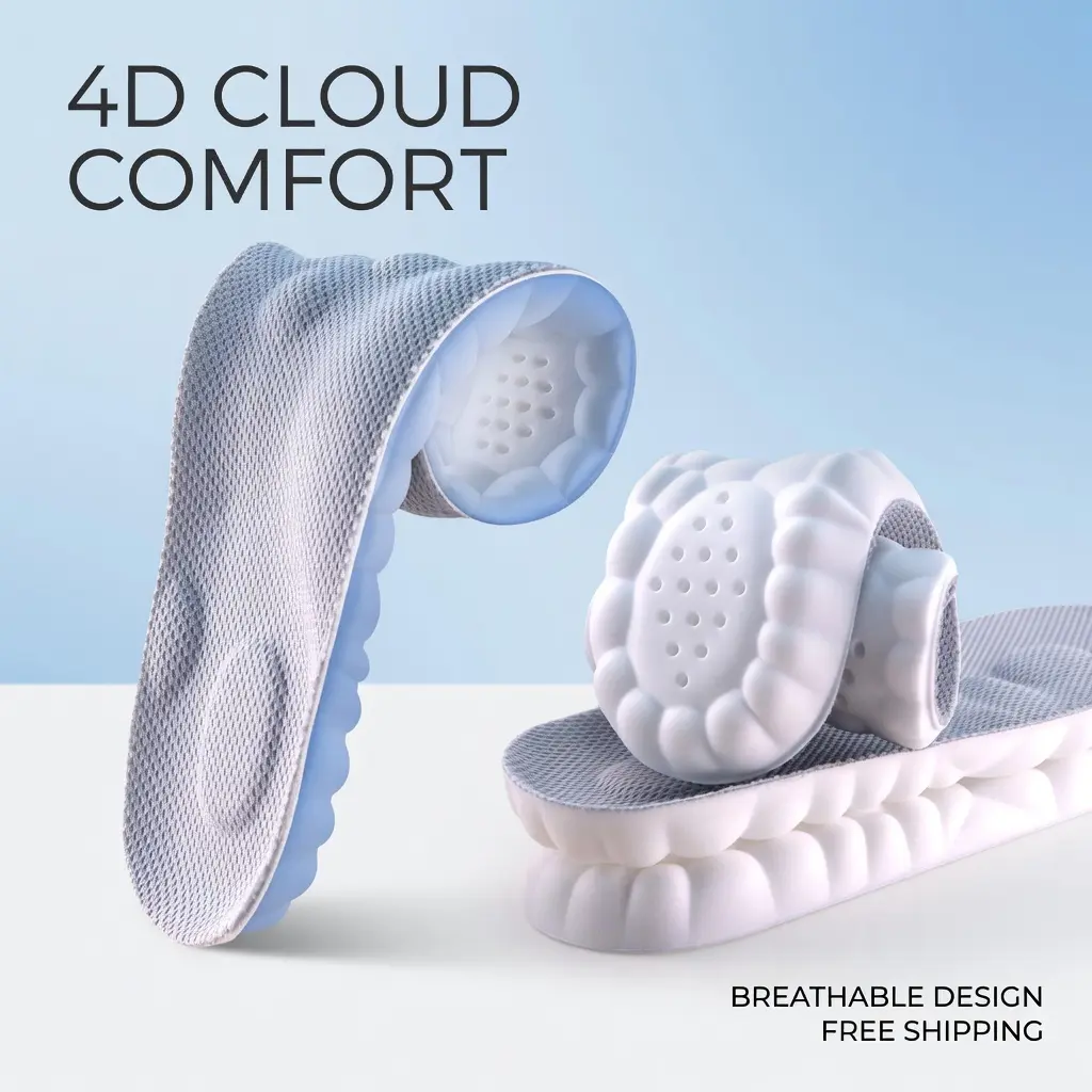 Unisex 4D Cloud Insoles, Lightweight Anti-Fatigue Support Shoe Inserts with Ultra-Soft Shock-Absorption, Breathable Massage Design for ft Pain Relief in Standing, Walking Work Shoes (Party Gift Option), Cuttable Fit, Foam Mesh