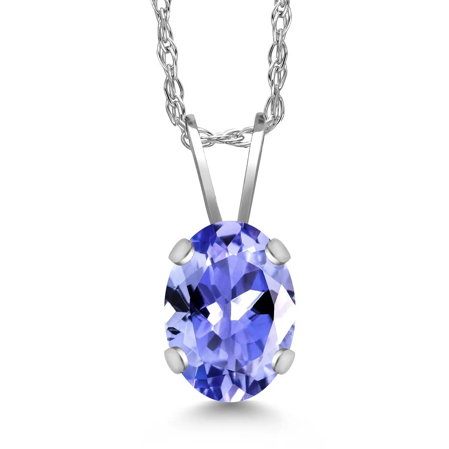 0.75 Ct Oval Blue Tanzanite 14K White Gold Pendant with Chain