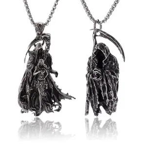 Hell Death Scythe Necklace Pendant Gothic Mysterious Devil Necklace Men\'s Personality Punk Retro Halloween Trend Jewelry