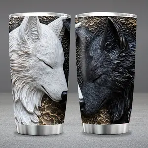 1 piece wolf design stainless steel glass cup 20 ozs - insulated travel coffee cup with lid, hand wash only, reusable multi-purpose cup, ideal gift for wolf lovers, Valentine's Day gift for him or her mug, sippy