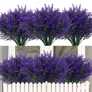 20 Bundles Artificial Greenery Lavender Fake Shrubs Flowers UV Resistant Hanging Planter Flora Fence Indoor Outside Decor Wedding Table Flowers Arrangement Bouquet Filler (Purple)
