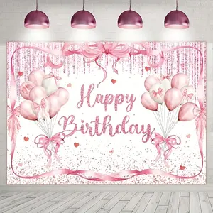 Polyester Sweet Bow and Balloon Birthday Background - Women'S Bachelorette Party Photo Background Decoration