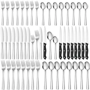 48-Piece Stainless Steel Silverware Set with Steak Knives | Mirror Polished Flatware for 8, Rust Proof, Dishwasher Safe | Ideal for Spring/Summer Outdoor Dining, BBQ, Picnics & Wedding Gifts